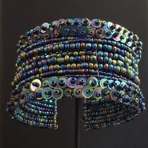 Colorful Glass Peacock Beaded Cuff Bracelet